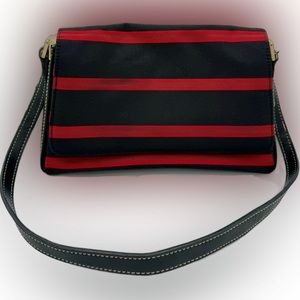 🌺Liz Claiborne Small Black and Red Striped Purse Handbag Shoulder Bag🌸🌺